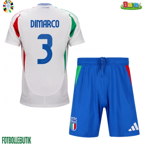 Italien Federico Dimarco #3 Bortaställ Barn EM 2024 Kortärmad (+ Korta byxor)